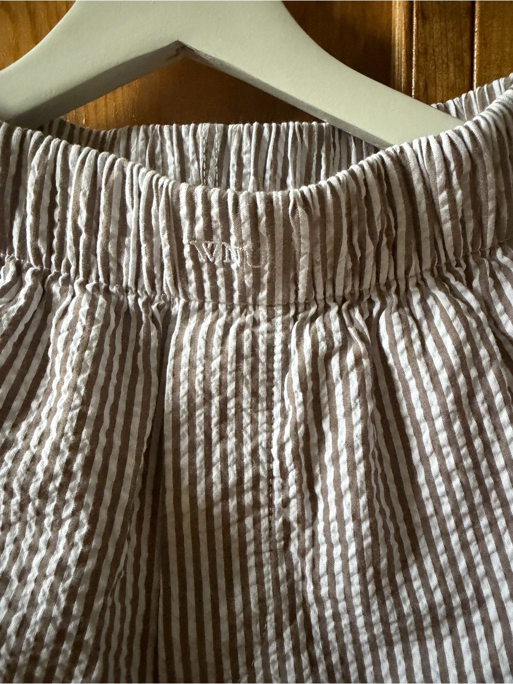 WNU - The Boxer Women’s Seersucker Shorts in Mocha Stripe